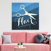 ヘアサロンヘアスタイリストモダンブルー&金ゴールドはさみ キャンバスプリント (インサイチュ (リビング))