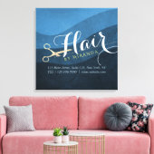 ヘアサロンヘアスタイリストモダンブルー&金ゴールドはさみ キャンバスプリント (インサイチュ (リビング))