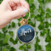ヘアサロンヘアスタイリストモダンブルー&金ゴールドはさみ キーホルダー (手)