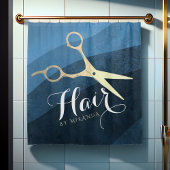 ヘアサロンヘアスタイリストモダンブルー&金ゴールドはさみ シャワーカーテン
