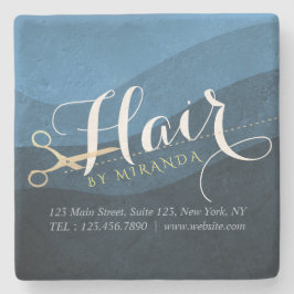 ヘアサロンヘアスタイリストモダンブルー&金ゴールドはさみ ストーンコースター