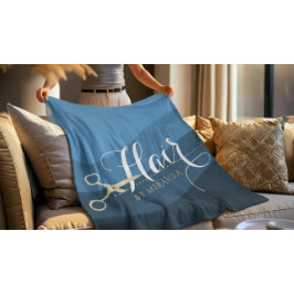 ヘアサロンヘアスタイリストモダンブルー&金ゴールドはさみ フリースブランケット