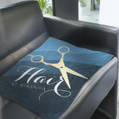 ヘアサロンヘアスタイリストモダンブルー&金ゴールドはさみ フリースブランケット