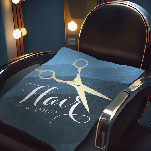 ヘアサロンヘアスタイリストモダンブルー&金ゴールドはさみ フリースブランケット