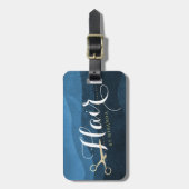 ヘアサロンヘアスタイリストモダンブルー&金ゴールドはさみ ラゲッジタグ (正面縦)
