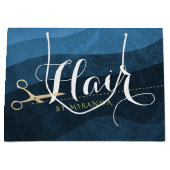 ヘアサロンヘアスタイリストモダンブルー&金ゴールドはさみ ラージペーパーバッグ (正面)