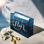 ヘアサロンヘアスタイリストモダンブルー&金ゴールドはさみ ラージペーパーバッグ