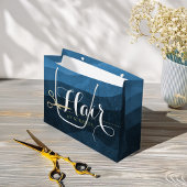 ヘアサロンヘアスタイリストモダンブルー&金ゴールドはさみ ラージペーパーバッグ