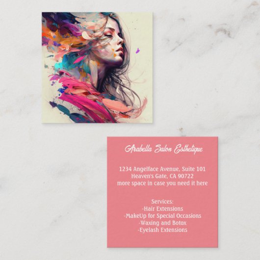 ヘアサロンヘアドレッサーエステティシャン美しい スクエア名刺 (正面/裏面)