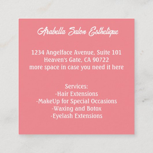 ヘアサロンヘアドレッサーエステティシャン美しい スクエア名刺 (裏面)
