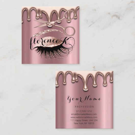 ヘアサロンヘアードレッサーブロウズまつげドリップハサミ スクエア名刺 (正面/裏面)
