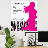 ヘアサロンポスターピンク女性タイガーストライプズ ポスター (ホームオフィス)