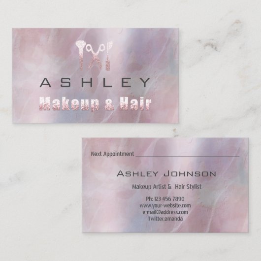 ヘアサロンメイクアップアーティストアポイントメントグレーピンク 名刺 (正面/裏面)