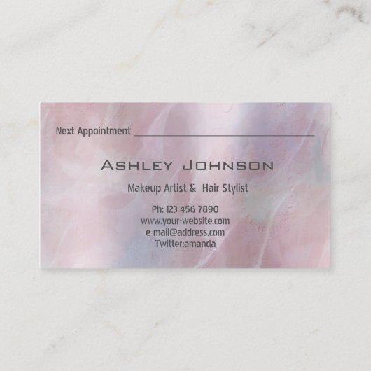 ヘアサロンメイクアップアーティストアポイントメントグレーピンク 名刺 (裏面)