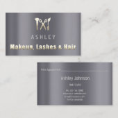 ヘアサロンメイクアップラッシュアポイントメントカードグレー金ゴールド 名刺 (正面/裏面)