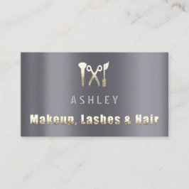 ヘアサロンメイクアップラッシュアポイントメントカードグレー金ゴールド 名刺