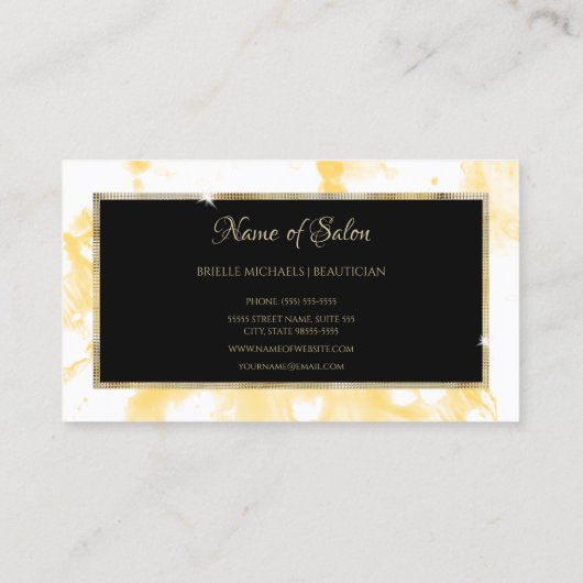ヘアサロンモダンイエロー抽象芸術スプラッシュ 名刺 (裏面)