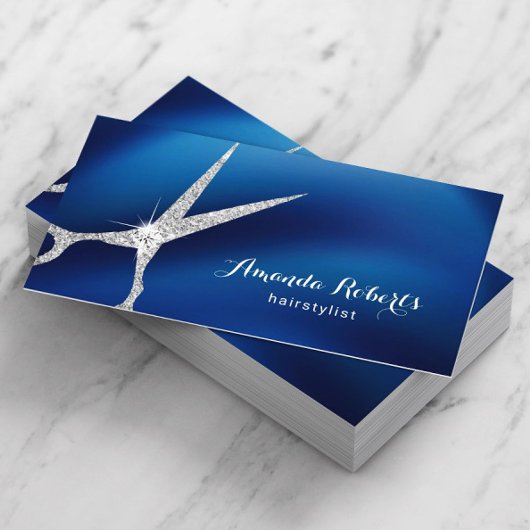 ヘアサロンモダンネイビーブルー&シルバーアポイントメント 予約カード