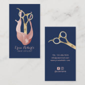 ヘアサロンモダンバラ金ゴールドネイビーブルー美容師 名刺 (正面/裏面)