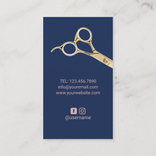 ヘアサロンモダンバラ金ゴールドネイビーブルー美容師 名刺 (裏面)