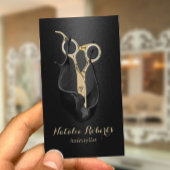 ヘアサロンモダンブラック金ゴールドシザー美容師 名刺