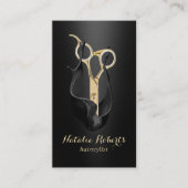 ヘアサロンモダンブラック金ゴールドシザー美容師 名刺 (正面)