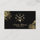 ヘアサロンモダンブラック&金ゴールドフローラアポイントメント 予約カード (正面)