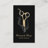 ヘアサロンモダンブラック&金ゴールドヘアアポイントメント 予約カード (正面)