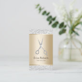 ヘアサロンラグジュアリーシルバーグリッターヘアスタイリスト 名刺 (スタンド正面)