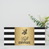 ヘアサロンロゴギフト証明書金ゴールドB&Wストライプオプション (スタンド正面)