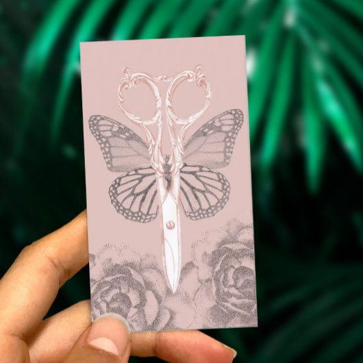 ヘアサロンヴィンテージシザーバタフライイラストレーション 名刺