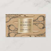 ヘアサロンヴィンテージ金ゴールドはさみアポイントメント 予約カード (正面)