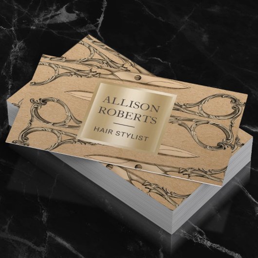 ヘアサロンヴィンテージ金ゴールドはさみアポイントメント 予約カード