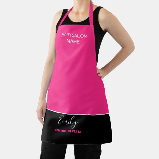ヘアサロン会社名従業員ジョブピンクブラック エプロン (インサイチュ)