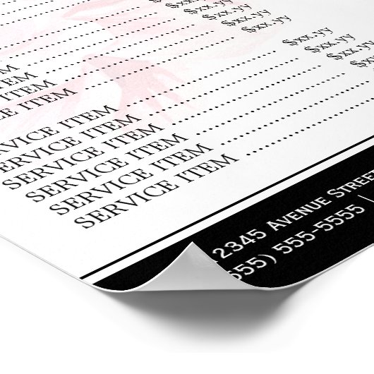 ヘアサロン価格表赤面ピンク金ゴールドシックフローラ ポスター (角)