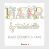 ヘアサロン名金ゴールドとピンクフローラタイポグラフィ シール (シート)