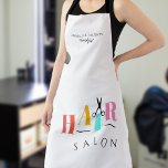 ヘアサロン大タイポグラフィはさみヘアスタイリスト エプロン<br><div class="desc">トレンディーの大きな髪のタイポグラフィカラフル赤、黄色、ミントブルー、ピンクの文字とハサミで髪のサロンの白いエプロンを作モダンるエレガント。             簡単でパーソナライズする詳細!</div>