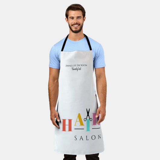 ヘアサロン大タイポグラフィはさみヘアスタイリスト エプロン (着用した状態)