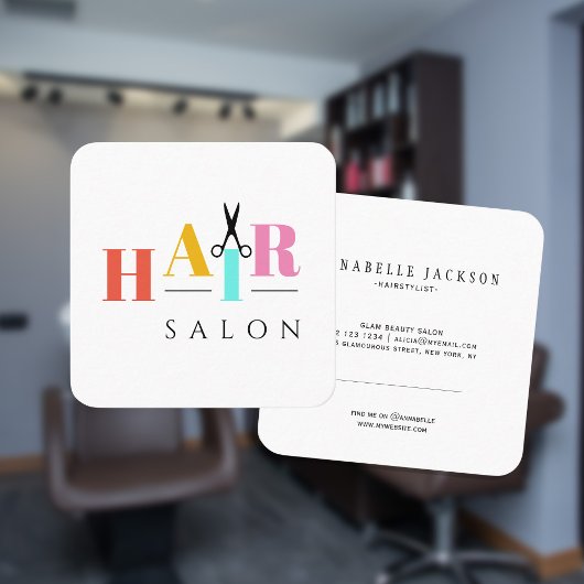 ヘアサロン大タイポグラフィはさみヘアスタイリスト スクエア名刺