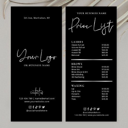 ヘアサロン爪、 ネイルスパブラック&シルバーGlam価格 ラックカード