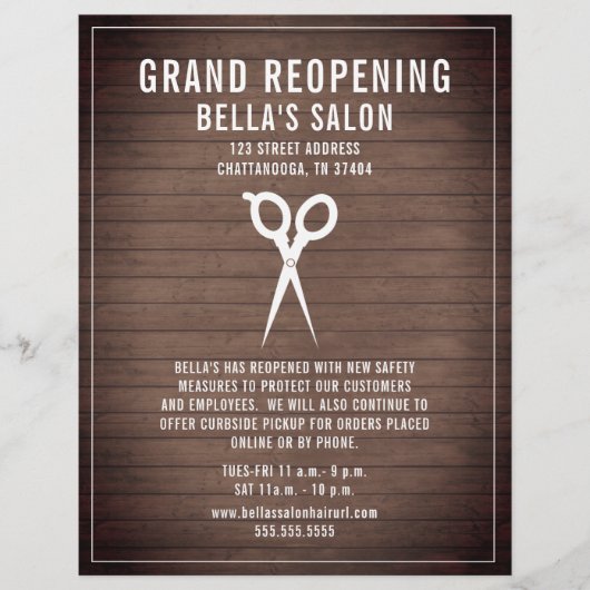 ヘアサロン理容師グランドリオープンウッ素朴ド チラシ (正面)