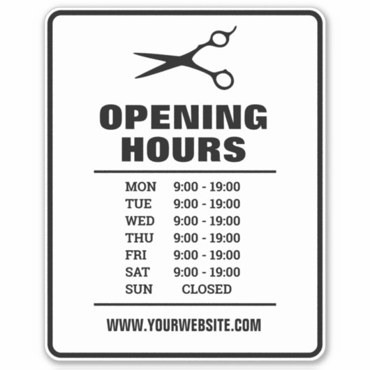 ヘアサロン理容師ショップ開店時間ビニールシール シール (正面)