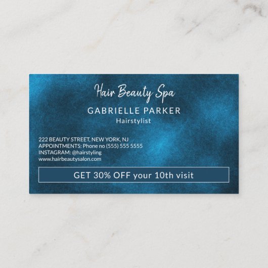 ヘアサロン白と青のモダンロイヤリティパンチ 名刺 (裏面)