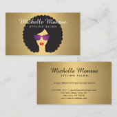ヘアサロン美しいガールとアフロオンフェイク金ゴールド 名刺 (正面/裏面)