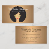 ヘアサロン美しいガールウィズアフロオンバラ金ゴールド 名刺 (正面/裏面)