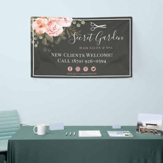 ヘアサロン美しいスタイリストエレガントフローラシックバラ 横断幕 (トレードショー)