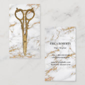 ヘアサロン金ゴールドアンティークシザートレンディー大理石#2 名刺 (正面/裏面)