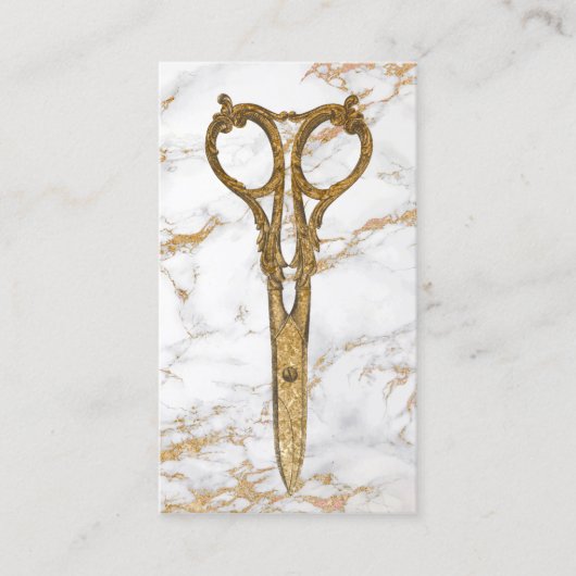 ヘアサロン金ゴールドアンティークシザートレンディー大理石#2 名刺 (正面)