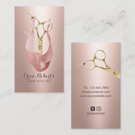ヘアサロン金ゴールドシザモダンーバラ金ゴールド 名刺 (正面/裏面)