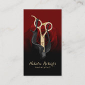 ヘアサロン金ゴールドシザー&レッドローズスタイリモダンスト 名刺 (正面)